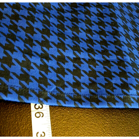 Vtg Apple Bottoms Y2K Cut Out Peplum Pencil Dress Large Blue Black Houndstooth - Picture 13 of 16